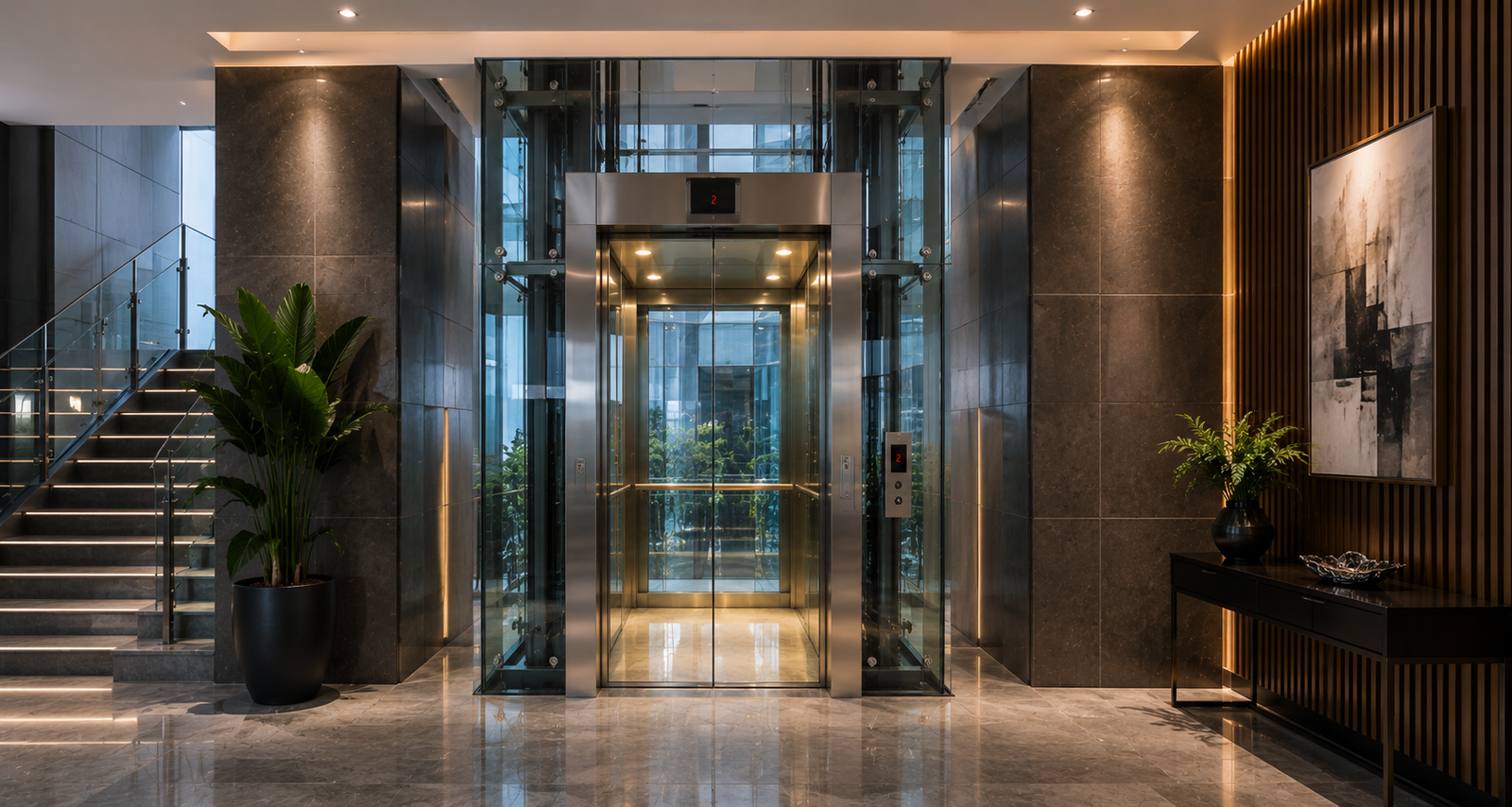 Modern commercial elevator building