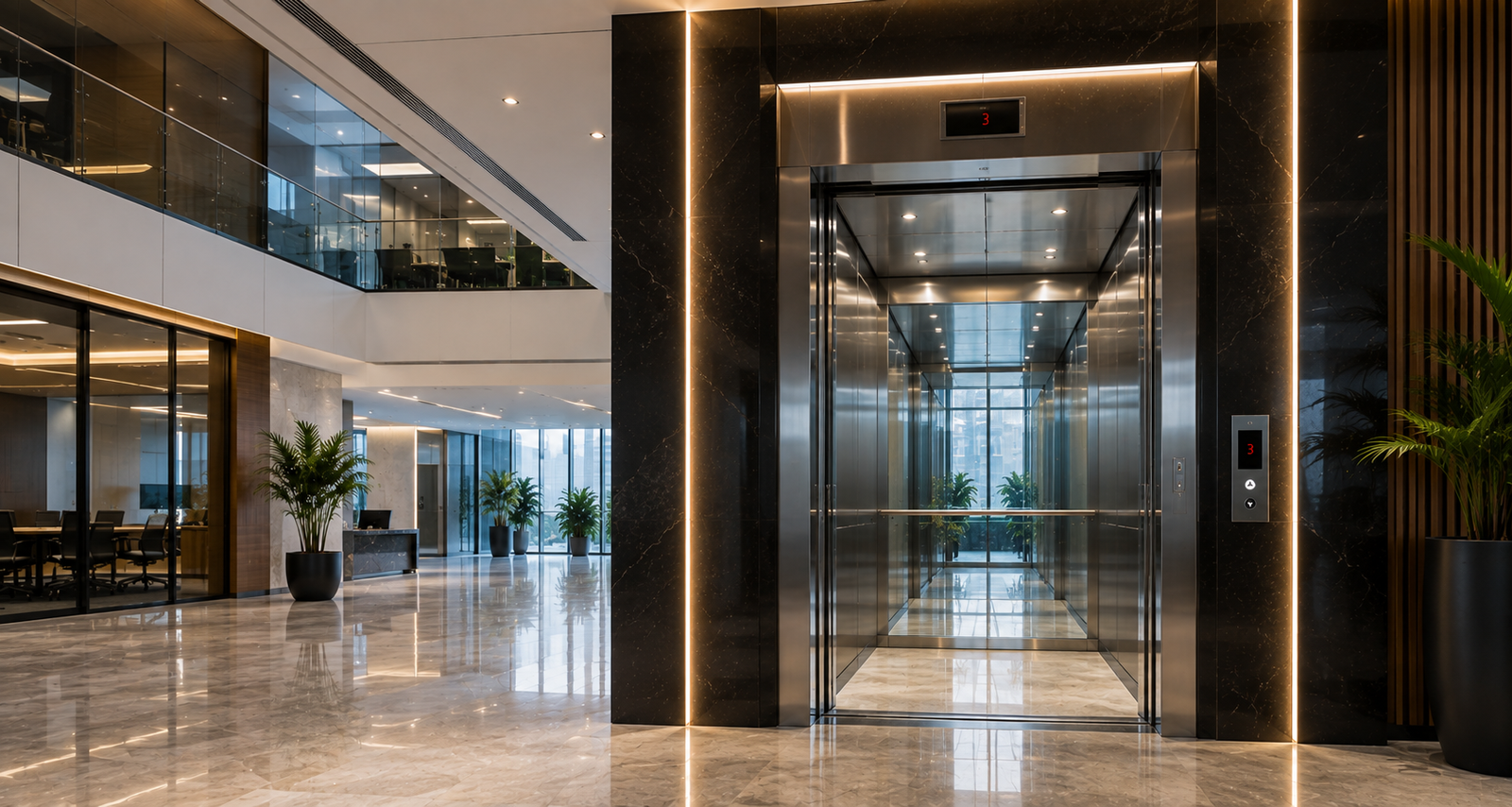 Modern elevator control and entrance